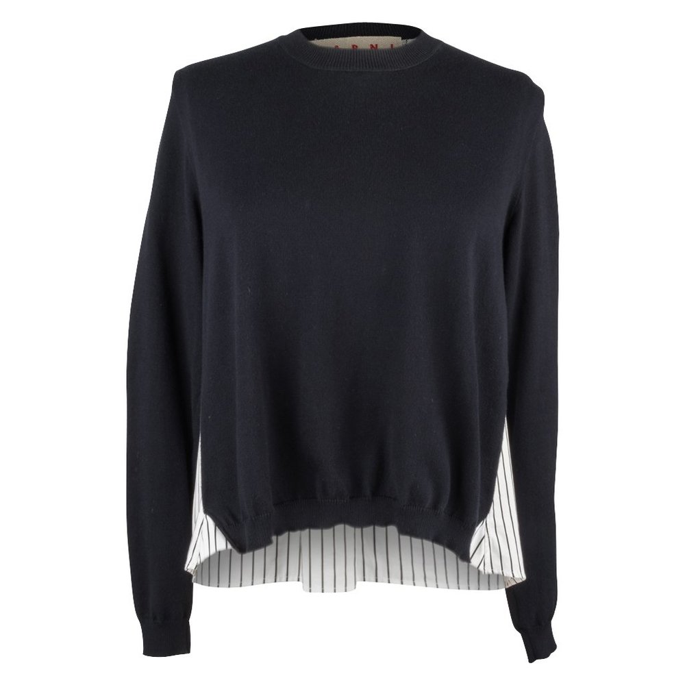 Marni Top Hi Lo Navy Sweater + Pinstriped Cotton Rear Shirt 40 / 6